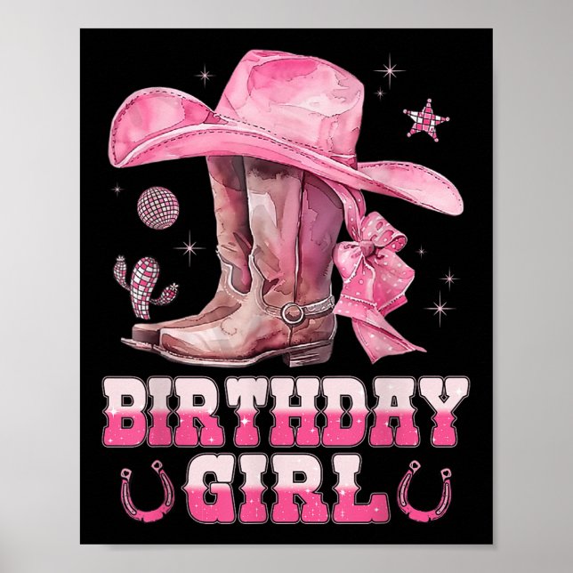 Poster Aniversário da Cowgirl Ocidental do aniversário (Frente)