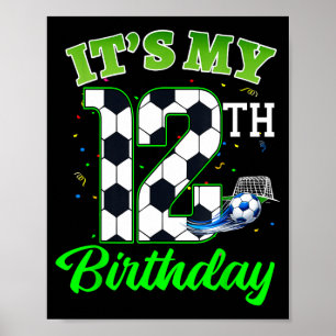 Poster Aniversário de 12 anos Futebol Menino Menina Crian