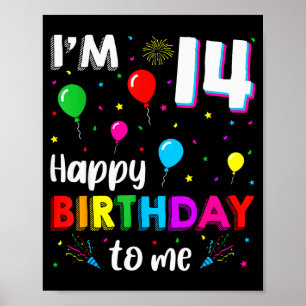 Poster Aniversário de 14 anos Estou com 14 Feliz Aniversá