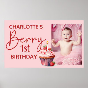 Poster Aniversário de 1 ano da Berry Rosa Vermelho Morang