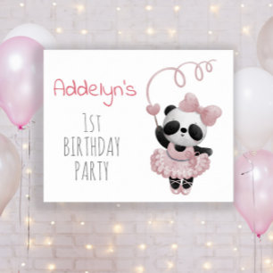 Poster Aniversário de 1 ano da menina do ursinho panda fo