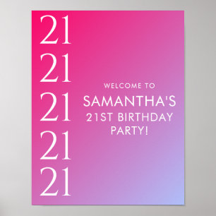 Poster Aniversário de 21 anos com gradiente rosa ousado m
