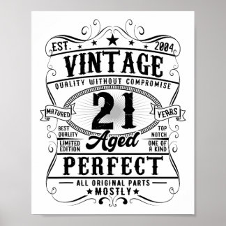 Poster aniversário de 21 anos de 21 Anos Vintage Est 2004