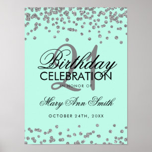 Poster Aniversário de 21 anos de prata - Faux Glitter Con