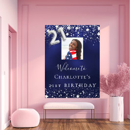 Poster aniversário de 21 anos marinho azul estrelas prate