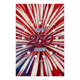 Pôster Aniversário de 250 anos da América 1776-2026 Fogos