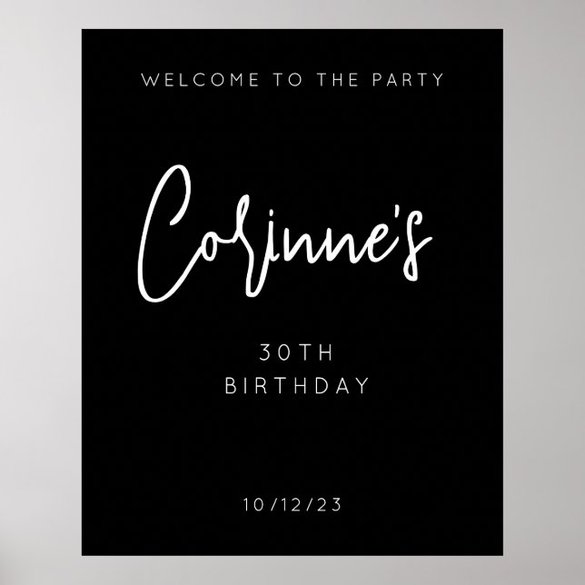 Poster Aniversário de 30 anos de caligrafia negra minimal (Frente)