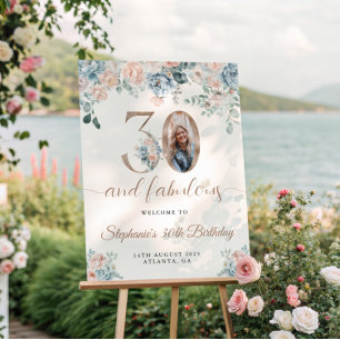 Pôster Aniversário de 30 anos de Fotografia Floral Azul e