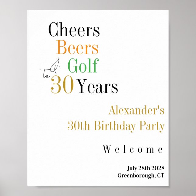 Poster aniversário de 30 anos Golf Cheers Party Welcome (Frente)