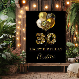 Poster aniversário de 30 anos preto dourado estampa de le