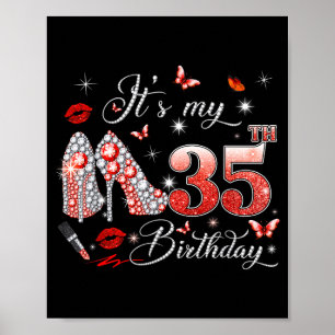 Poster aniversário de 35 anos rosa rainha de 35 anos de i