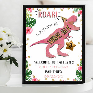 Poster Aniversário de 3 anos de Dinossauro Três Rex Bem