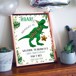 Poster Aniversário de 3 anos de Dinossauro Três Rex Bem-V