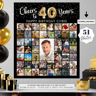 Poster aniversário de 40 anos 51 Foto Collage Cheers to 4