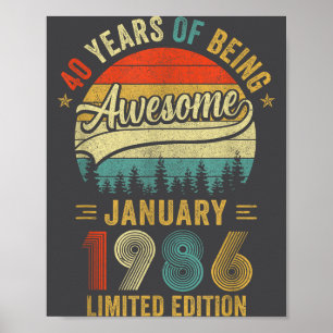 Poster Aniversário de 40 anos antigo janeiro de 1986 home