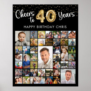 Poster Aniversário de 40 anos Colagem de 41 fotos Brindem