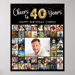 Poster Aniversário de 40 anos Colagem de 45 fotos Brindem