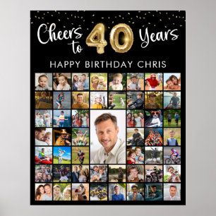 Poster Aniversário de 40 anos Colagem de 51 fotos Brindem