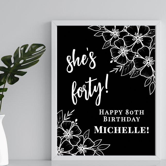 Poster Aniversário de 40 anos do partido Black White Wlec (Black White 40th Birthday Party Wlecome Poster)