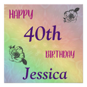Pôster aniversário de 40 anos Feliz Colorida bonito