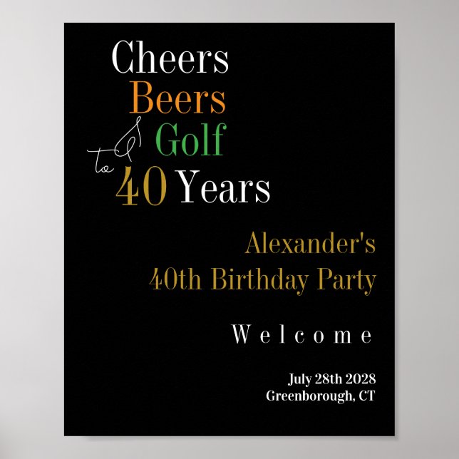 Poster aniversário de 40 anos Golf Cheers Party Welcome (Frente)