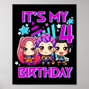 Poster aniversário de 4 anos k pop crianças aniversário d