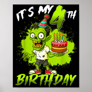 Poster Aniversário de 4 anos Zumbi de 4 anos Feliz Hallow
