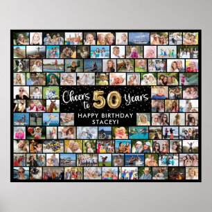 Poster Aniversário de 50 anos 108 Fotos Preto Dourado Saú