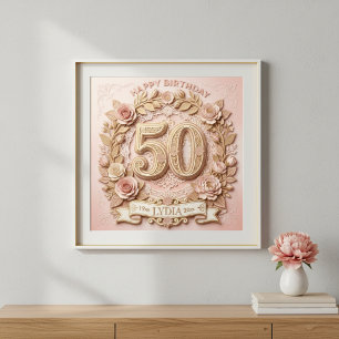 Poster Aniversário de 50 anos Estilo de Papercut Floral E