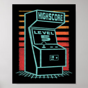 Poster Aniversário de 5 Anos de Idade Gamer Retrô Desbloq