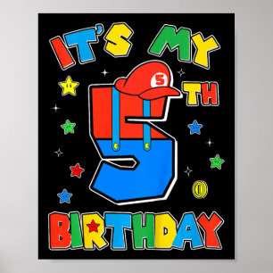 Poster Aniversário de 5 anos do menino super jogador tema