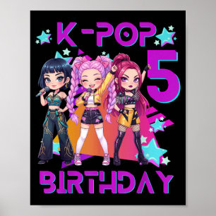 Poster Aniversário de 5 anos Fofo Chibi Kpop Divertido An