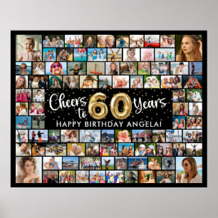 Poster Aniversário de 60 anos 92 Fotos Preto Dourado Um B