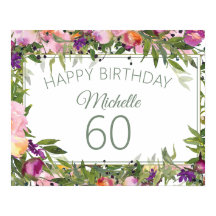Aniversário de 60 anos com flores rosa roxo