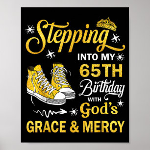 Poster aniversário de 65 anos graça e misericórdia cristã