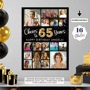 Poster Aniversário de 65 anos Preto Dourado 16 Fotos Para