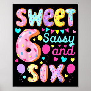 Poster Aniversário de 6 anos doce Sy e menina de seis ano