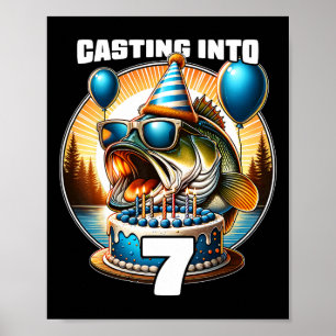 Poster Aniversário de 7 Anos de Idade Pescaria O'fishally