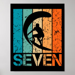 Poster Aniversário de 7 anos surfando Menino Menina 7 ano