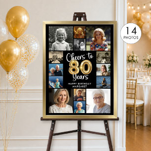 Poster Aniversário de 80 anos 14 Colagem de Fotos Brindes
