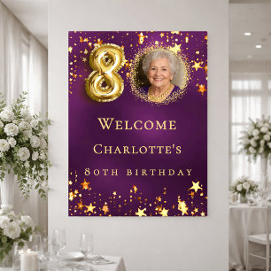 Poster Aniversário de 80 anos estrelas douradas roxas fot