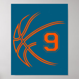 Poster Aniversário de 9 anos Basquete Nove Meninos de 9 A