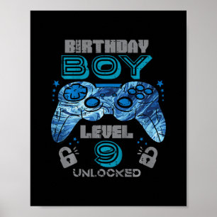Poster Aniversário de 9 anos do garoto Gamer Nível 9 Desb