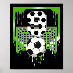 Poster Aniversário de 9 anos Futebol Sorvete Drip 9 Anos