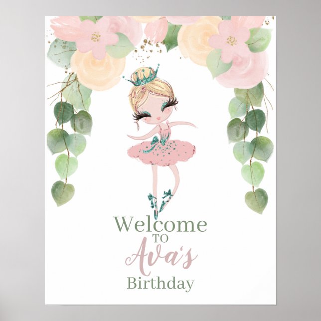 POSTER ANIVERSÁRIO DE BALLERINA | FLORAL| (Frente)