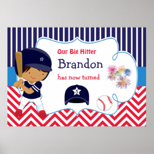 Poster Aniversário de Beisebol de um garoto americano afr