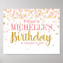 Aniversário de boas-vindas à Confetti Dourada rosa