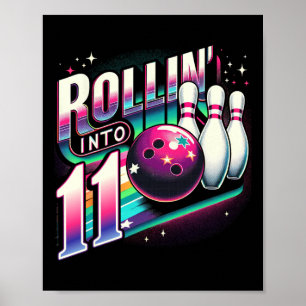 Poster Aniversário de Boliche Fazendo 11 Aniversário de 1