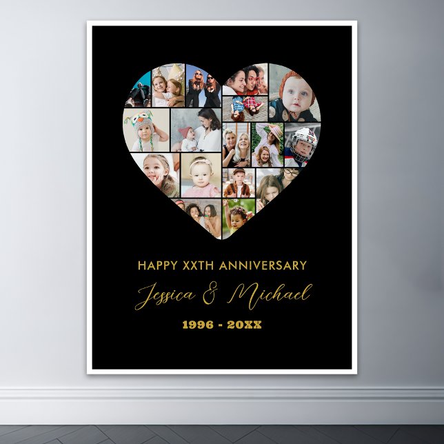 Poster Aniversário de Casamento de Colagem de Foto em For (Heart Shape Love Photo Collage)