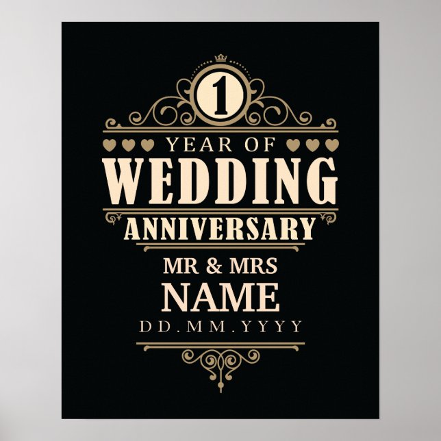 Poster Aniversário de Casamento de ruas | Elegante (Frente)